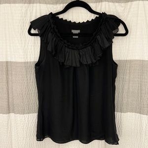Ann Taylor sleeveless blouse with tufted neck. Black color. Size 8.